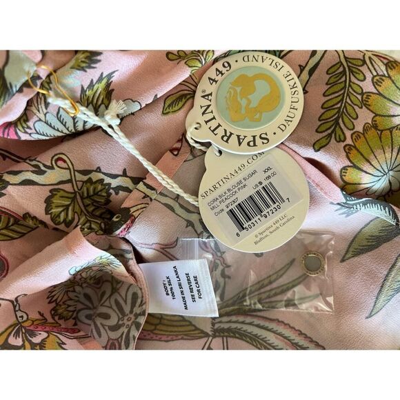 SPARTINA 449 NWT Cora Silk Blouse Sugar Mill Peacock Pink Size XXL MSRP: $168 - Picture 7 of 9